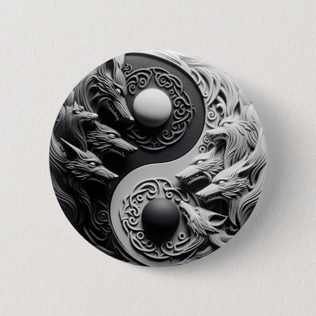 Badge Rond 5 Cm Loup noir et blanc (Devant)