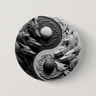 Badge Rond 5 Cm Loup noir et blanc