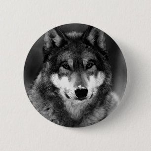 Badge Rond 5 Cm Loup noir et blanc