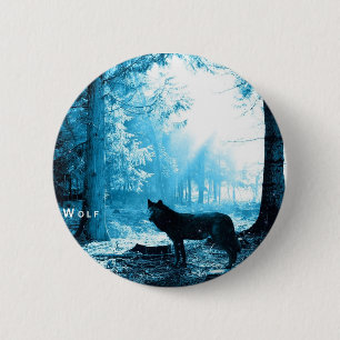 Badge Rond 5 Cm Loup noir seul dans la forêt