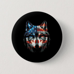 Badge Rond 5 Cm Loup patriotique du 4 juillet Drapeau américain Lo