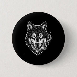 Badge Rond 5 Cm Loup qui fume mème drôle design de cigarette vinta
