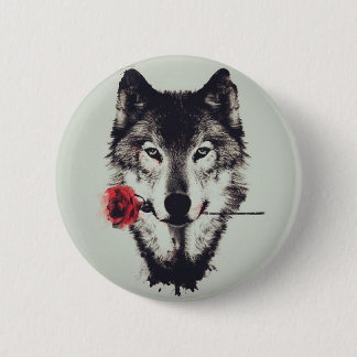 Badge Rond 5 Cm Loup Romantique