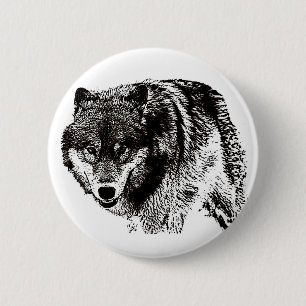 Badge Rond 5 Cm Loup sauvage