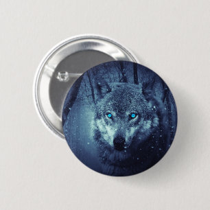 Badge Rond 5 Cm Loup sauvage magique aux yeux bleus Extraordinaire