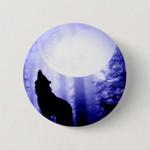 Badge Rond 5 Cm Loup seul hurlant à la lune