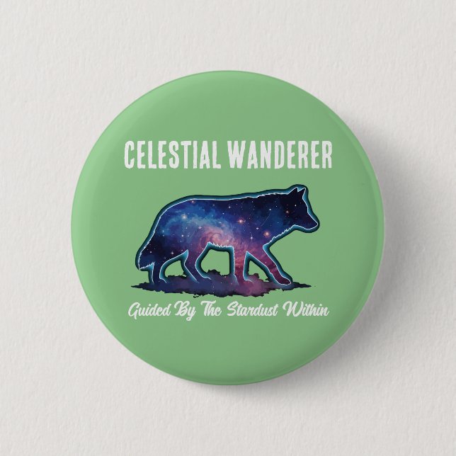 Badge Rond 5 Cm Loup Silhouette de Galaxie Solitaire (Devant)