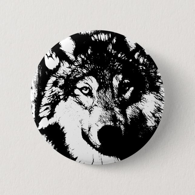 Badge Rond 5 Cm Loup solitaire (Devant)