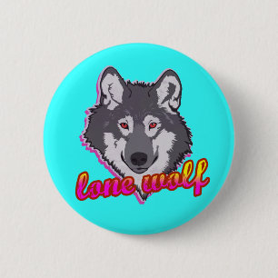Badge Rond 5 Cm Loup solitaire, style des années 80 !