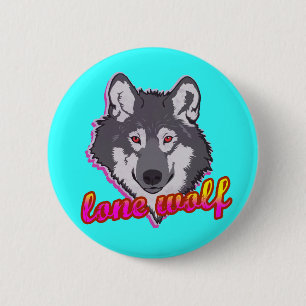 Badge Rond 5 Cm Loup solitaire, style des années 80 !