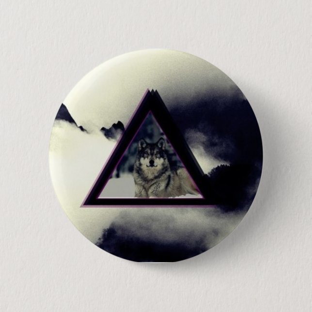 Badge Rond 5 Cm loup triangle (Devant)