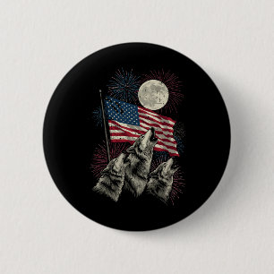 Badge Rond 5 Cm Loups de la Lune du 4 Juillet Mème Drôle Drapeau U