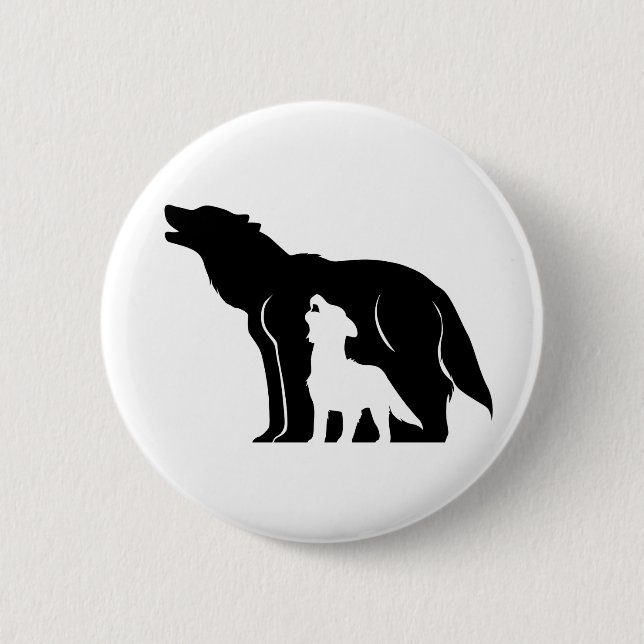 Badge Rond 5 Cm Loups noirs et blancs (Devant)