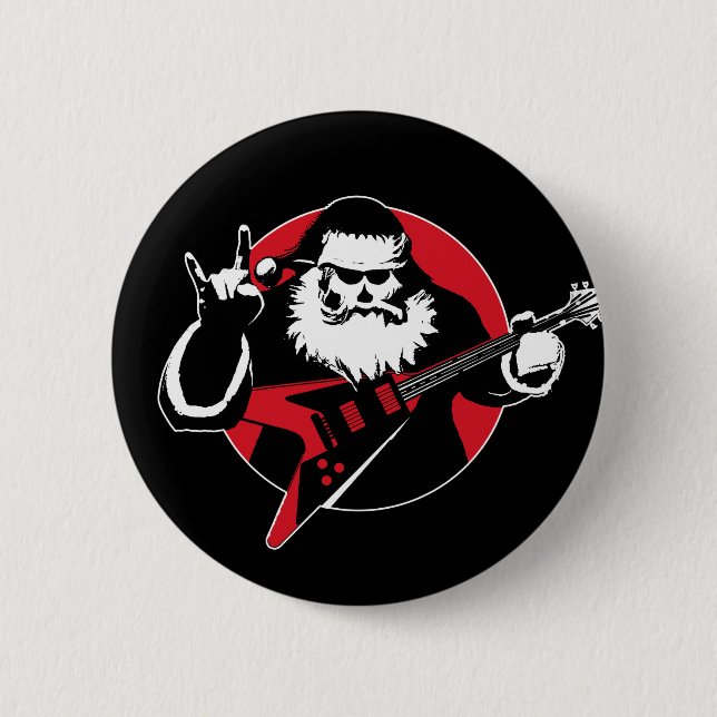 Badge Rond 5 Cm Lourd métal Santa Claus Jouer de la guitare (Devant)