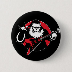 Badge Rond 5 Cm Lourd métal Santa Claus Jouer de la guitare