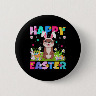 Badge Rond 5 Cm Loutre Joyeuses Pâques Chasse aux œufs Lapin Oreil