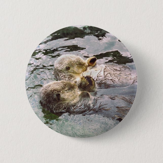 Badge Rond 5 Cm Loutres de mer tenant des mains (Devant)