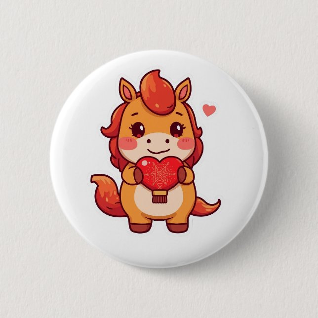 Badge Rond 5 Cm Love at First Gallop Fire Horse Valentine Chinese  (Devant)