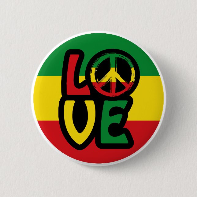Badge Rond 5 Cm LOVE avec symbole de paix, style reggae (Devant)