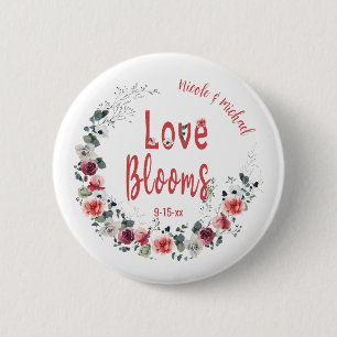 Badge Rond 5 Cm Love Blooms Personnalisée Mariée Groom Mariage Dat