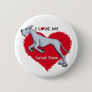 Badge Rond 5 Cm Love Blue Great Dane