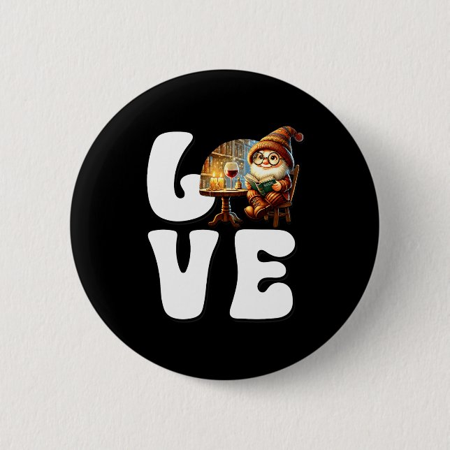 Badge Rond 5 Cm Love Books Teacher Gnome Graphic For Women And Win (Devant)