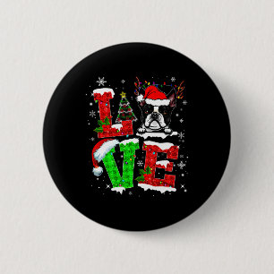 Badge Rond 5 Cm Love Boston Terrier Santa Hat Noël animal de compa