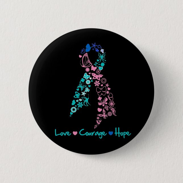 Badge Rond 5 Cm Love Courage Hope Butterfly - Thyroid Cancer (Devant)