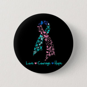 Badge Rond 5 Cm Love Courage Hope Butterfly - Thyroid Cancer