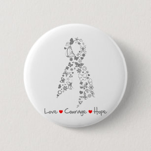 Badge Rond 5 Cm Love Courage Hope Papillon - Cerveau Cancer