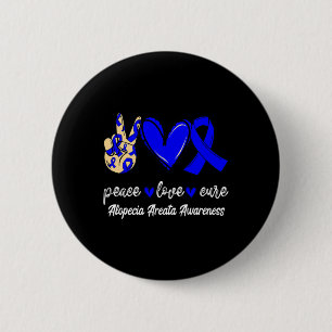 Badge Rond 5 Cm Love Cure Alopecia Areata Blue Ribbon Sensibilisat