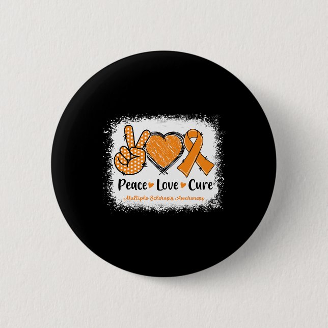 Badge Rond 5 Cm Love Cure Multiple Sclérose Ms Awareness Orange (Devant)