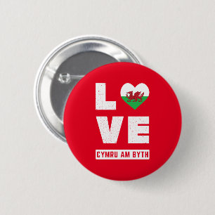 Badge Rond 5 Cm Love Cymru Am Byth Wales Drapeau Gallois Racines V