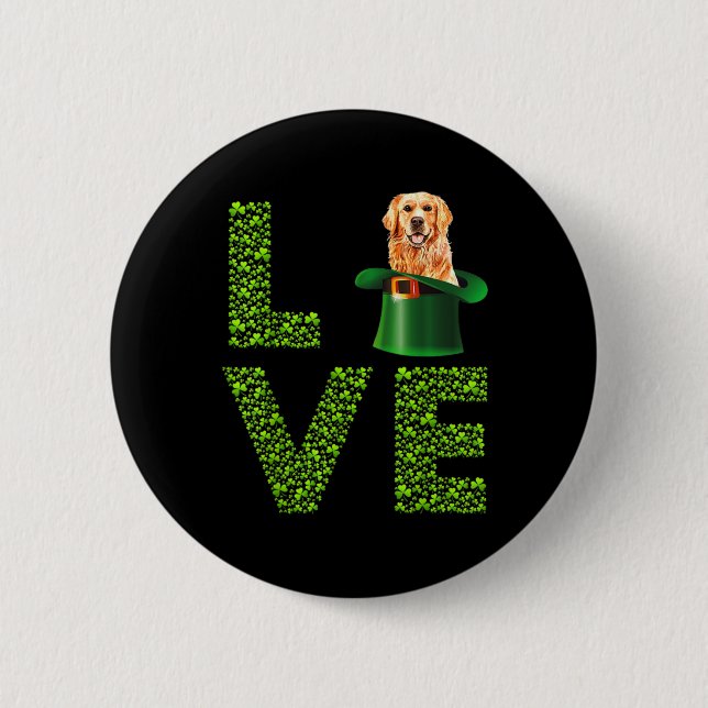 Badge Rond 5 Cm Love Golden Retrievers Chien Leprechaun Irish St P (Devant)