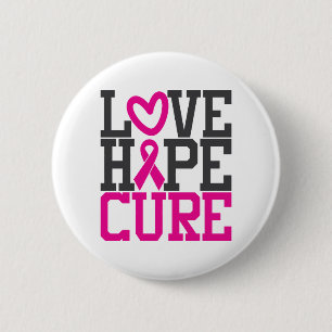 Badge Rond 5 Cm Love Hope Cure  Sensibilisation au cancer du sein