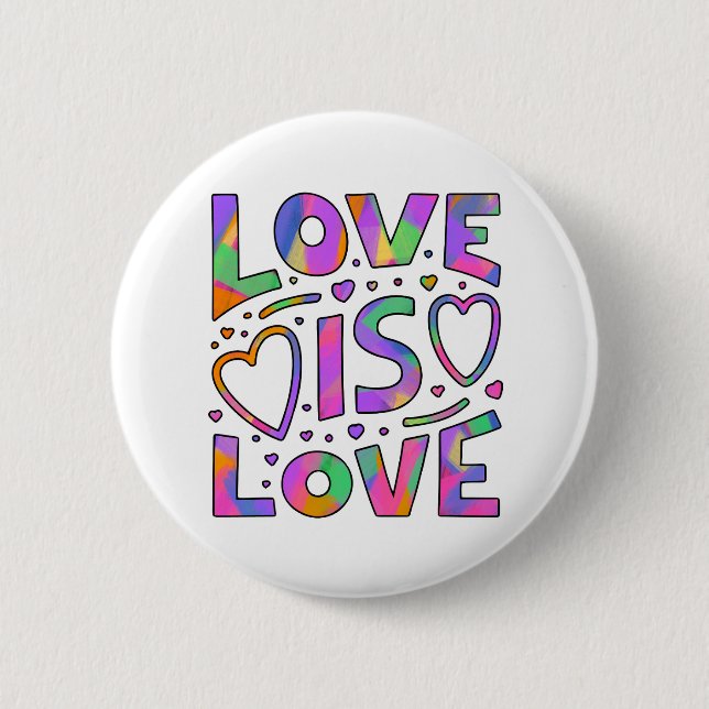 Badge Rond 5 Cm Love is Love Rainbow Typography (Devant)