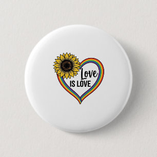 Badge Rond 5 Cm Love Is Love Tournesol Cœur Vintage Vector T-Shirt