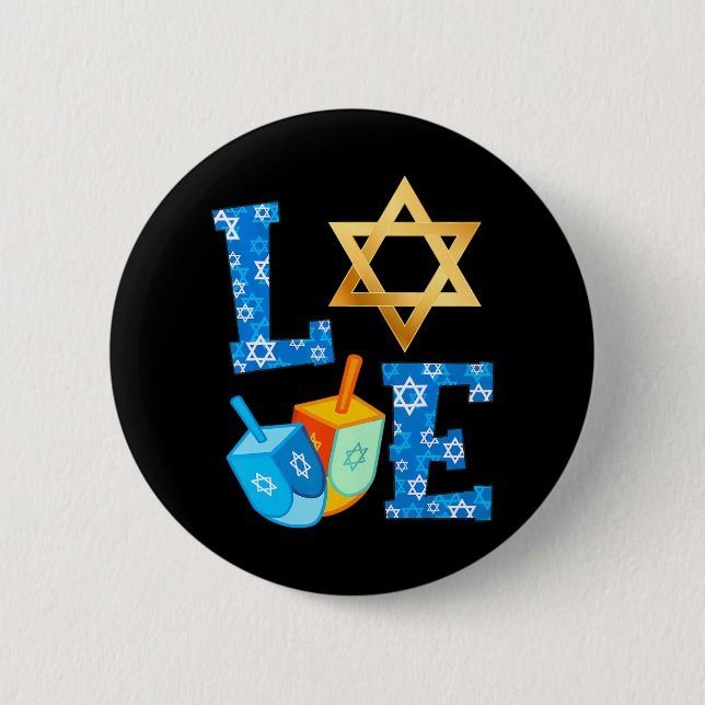 Badge Rond 5 Cm LOVE Mignonne Hanoukka Décorations Dreidel Menorah (Devant)