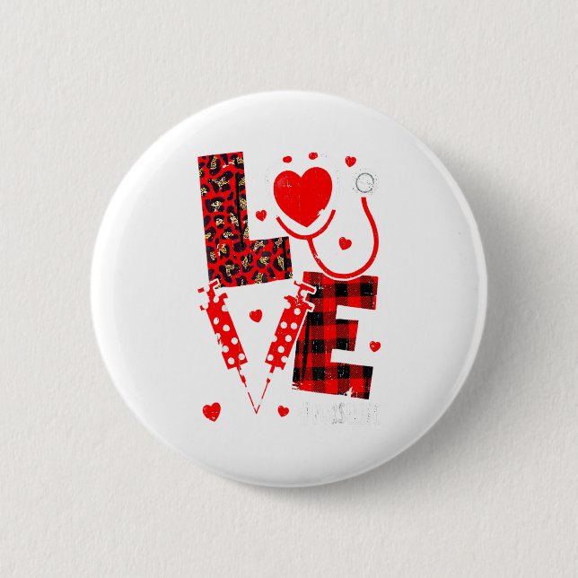 Badge Rond 5 Cm Love Nurse Life Valentine Day Leopard Plaid Red He (Devant)