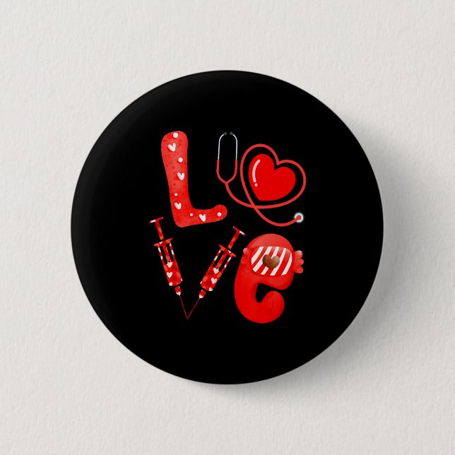 Badge Rond 5 Cm Love Nurse Stethoscope Syringe Happy Valentines D  (Devant)