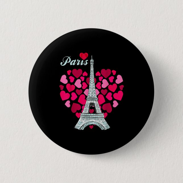 Badge Rond 5 Cm Love Paris Heart Eiffel Tower Souvenir France Fren (Devant)