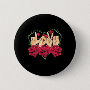 Badge Rond 5 Cm Love Sign Language Rose Coeur ASL Sensibilisation