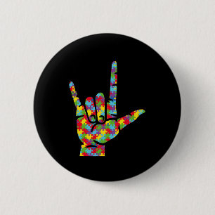 Badge Rond 5 Cm Love Sign Language Sensibilisation sur l'autisme m