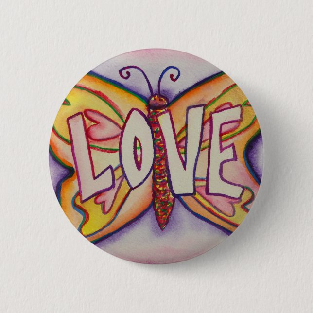 Badge Rond 5 Cm Love Word Pink Butterfly Custom Button Pins (Devant)