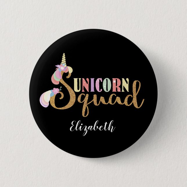 Badge Rond 5 Cm Lovely Unicorn Squad Gold Parties scintillant Arc- (Devant)