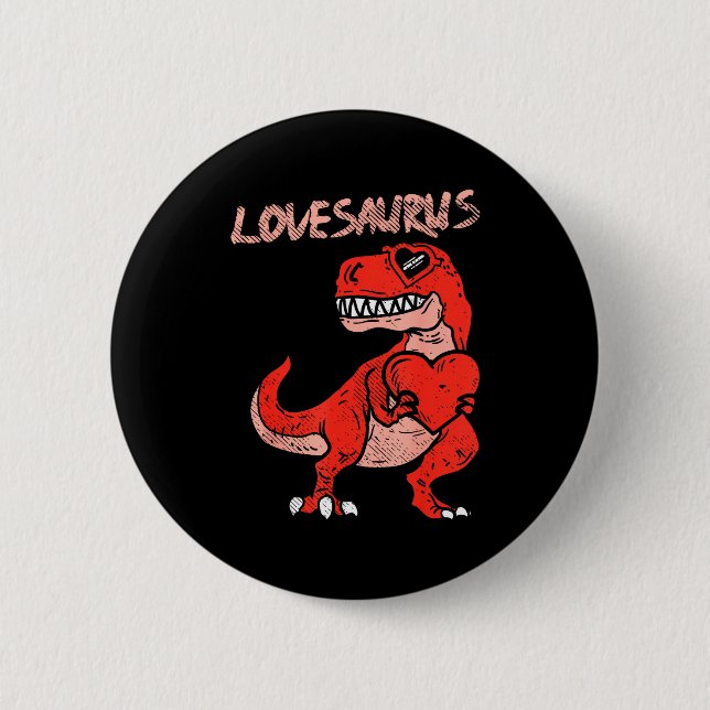 Badge Rond 5 Cm Lovesaurus Trex Dinosaur Heart Cute Valentines Day (Devant)