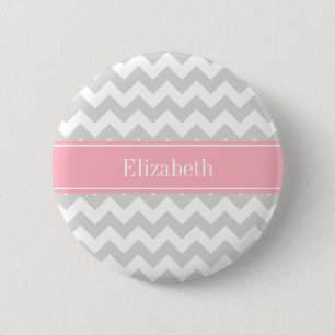 Badge Rond 5 Cm Lt Grey White Chevron Zigzag Pink Nom Monogramme