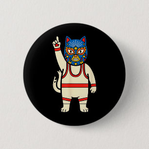 Badge Rond 5 Cm Lucha Libre Cat Wrestling Luchador Drôle Rétro