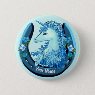 Badge Rond 5 Cm Lucky Blue Unicorn nom personnalisé pin