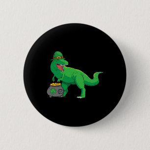 Badge Rond 5 Cm Lucky Dino-saur Saint-Patrick drôle T-rex Irlandai